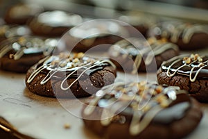 Delicious looking homemade cookies with ganache. Generative AI