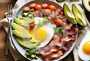 Delicious Low-Carb Plates with Avocado, Eggs, and Bacon