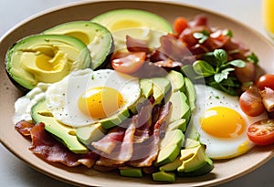 Delicious Low-Carb Plates with Avocado, Eggs, and Bacon