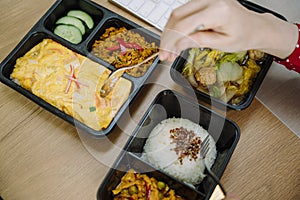 Delicious lunch box set. Thai food