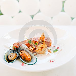 Delicious luxury seafood assortment meal