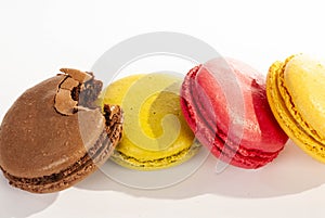 delicious macaroons, chewable, on white background photo