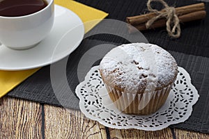 Delicious mafin with powdered sugar