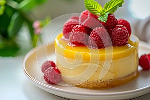 Delicious mango raspberry mousse cake. Generative AI