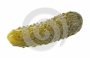Delicious marinated pickled cucumber isolated on white background. Homemade pickled gherkin