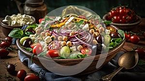 Delicious Mediterranean Salad in Bowl on Foody Background AI Generative