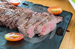 Delicious medium rare wagyu steak photo