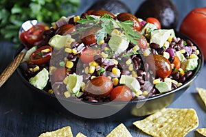 Delicious Mexican black bean and corn salad or Texas caviar bean dip