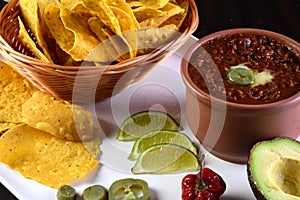 delicious Mexican cuisine guacamole, taco, tortilla, spicy Mexican chille