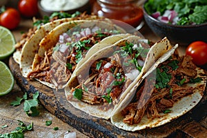 Delicious Mexican Tacos with Savory Fillings on Table