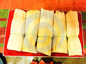 Delicious mexican tamales ready to be eaten