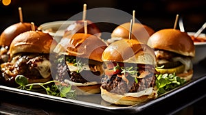 Delicious mini sliders assortment on tray