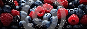 Delicious mixed berry medley background - fresh and juicy berries for summer banners and designs