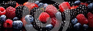 Delicious mixed berry medley. vibrant background banner bursting with flavorful berries