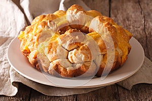 Delicious monkey bread with cheese close-up on the table. horizontal