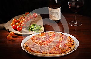 Delicious mozzarella cheese and ham pizza