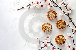 Delicious mung bean mooncake for Mid-Autumn Festival. Concept of traditional festive chinese food