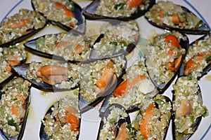 Delicious mussels vinaigrette fresh natural flavor mollusk shell photo