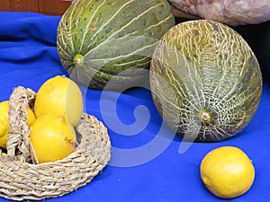 Delicious natural fruit lemons melons flavors colors aromas photo