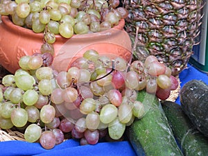 Delicious natural fruits grapes pineapple still life tasty vitamins