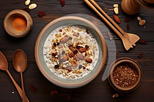 A delicious and nutritious bowl of oatmeal with a variety of toppings. AI Generated