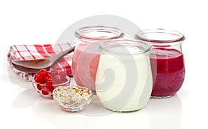 Delicious, nutritious and healthy yogurt in a glass jars