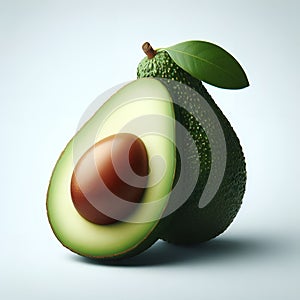 Delicious one and half avocado fruits on white background with AI generated