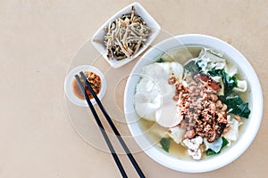 Delicious Pan Mee noodle soup, popular Chinese food in Malaysia