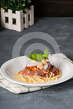 Delicious pan seared bay scallop and squid marinara pasta