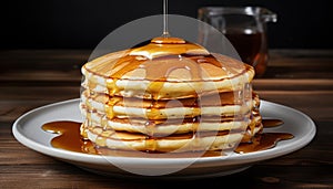 Delicious Pancakes Drizzled with Maple Syrup on a Plate - Generative Ai