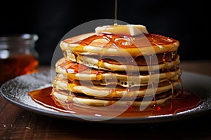 Delicious Pancakes maple syrup flower. Generate Ai