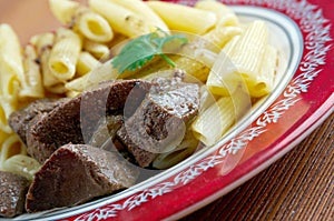 Delicious pasta with pork liver