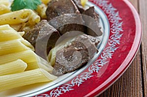 Delicious pasta with pork liver