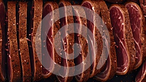 Delicious Pastrami Meat Product Horizontal Background.