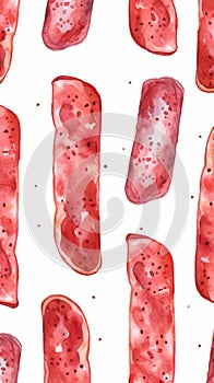 Delicious Pastrami Meat Product Vertical Watercolor Illustration.
