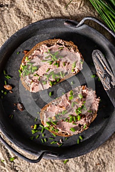 Delicious pate on homemade bread