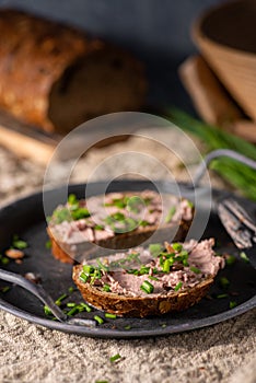 Delicious pate on homemade bread