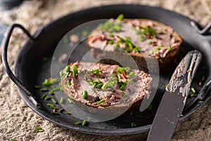 Delicious pate on homemade bread