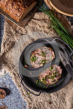 Delicious pate on homemade bread