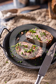 Delicious pate on homemade bread