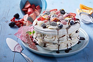 Delicious Pavlova cake with cream and meringue