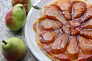 Delicious  pears tarte tatin details of caramelised surface