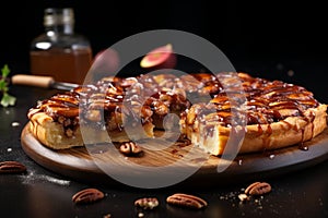 Delicious pecan pie, sweet and nutty dessert from southern us, restaurant menu template