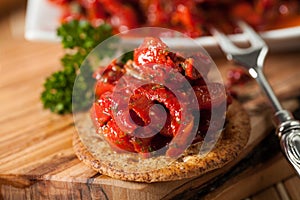 Delicious pepper salad with onions peppers and tomatoes