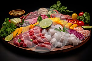 Delicious peruvian ceviche platter. Generative AI