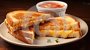 A delicious photo of a cheesy grilled cheese sandwich