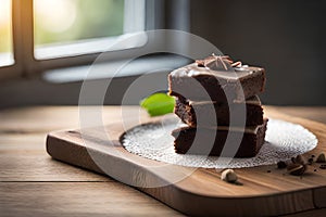 pices pof cake in the` plate with blur bacr ground photo