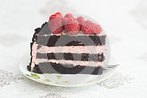 Delicious piece of raspberry cake