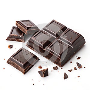 Chocolate bar pieces isolated on white background photo