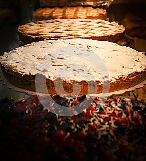 Delicious pies in an Italian pastry